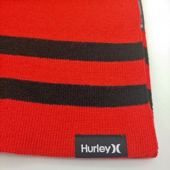NEW Hurley Men's New Yorker Beanie & Scarf 2 Piece Set Red White Stripe OS - Picture 2 of 7